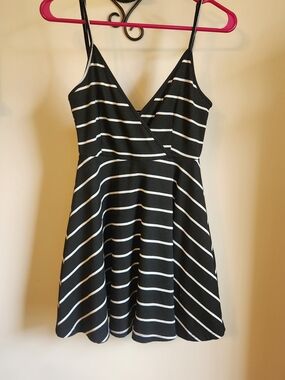 SHEIN Black & White Striped Mini Dress / Beach Coverup with Spaghetti Straps